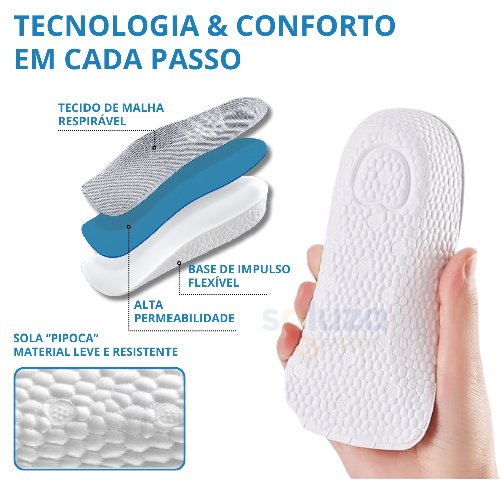Elevus Soluza™ – Palmilha Ortopédica que Aumenta sua Altura Naturalmente +3,5Cm